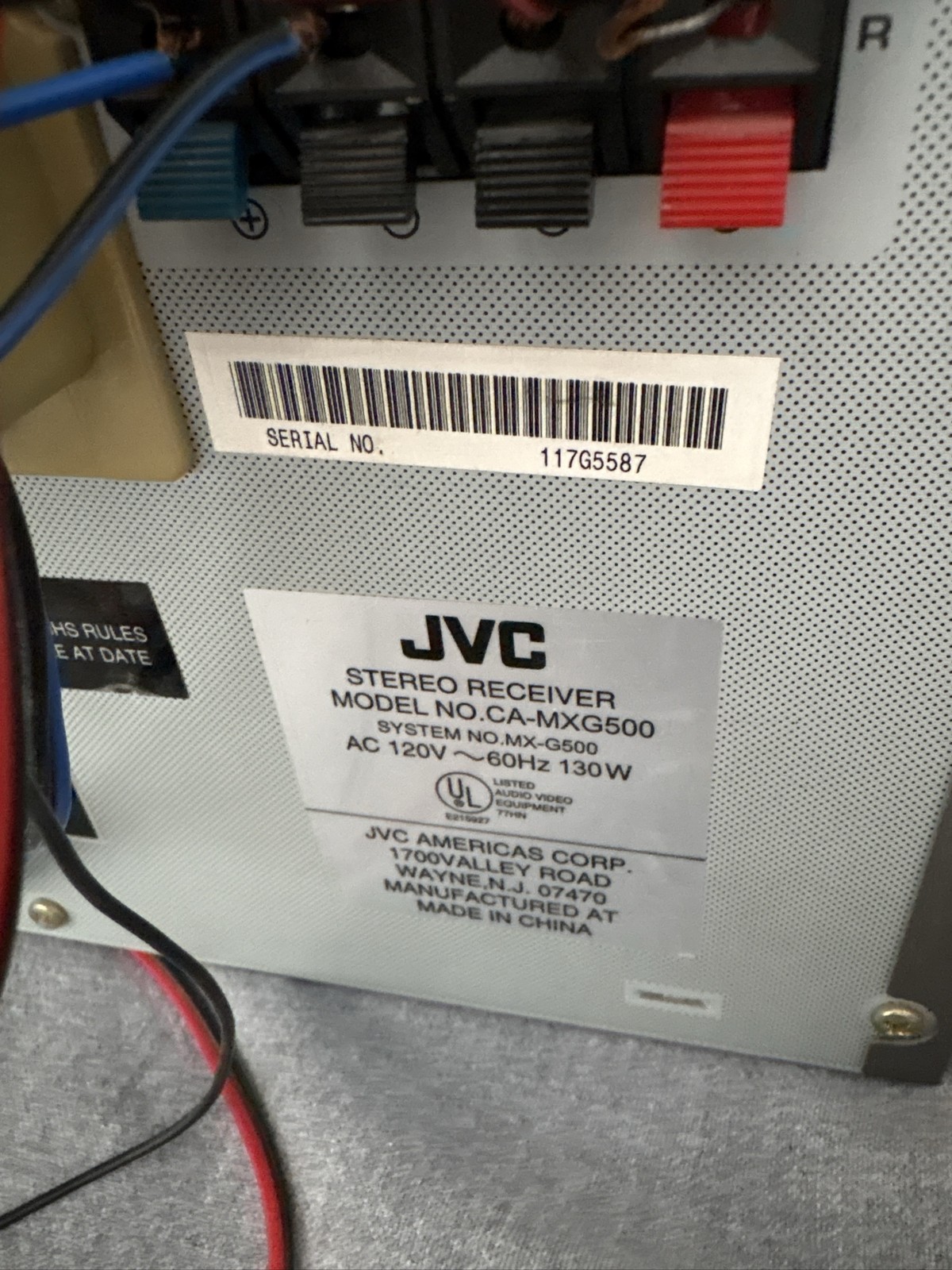 JVC CA-MXG500 Stereo Receiver System MX-G500 130W With Speakers Tested