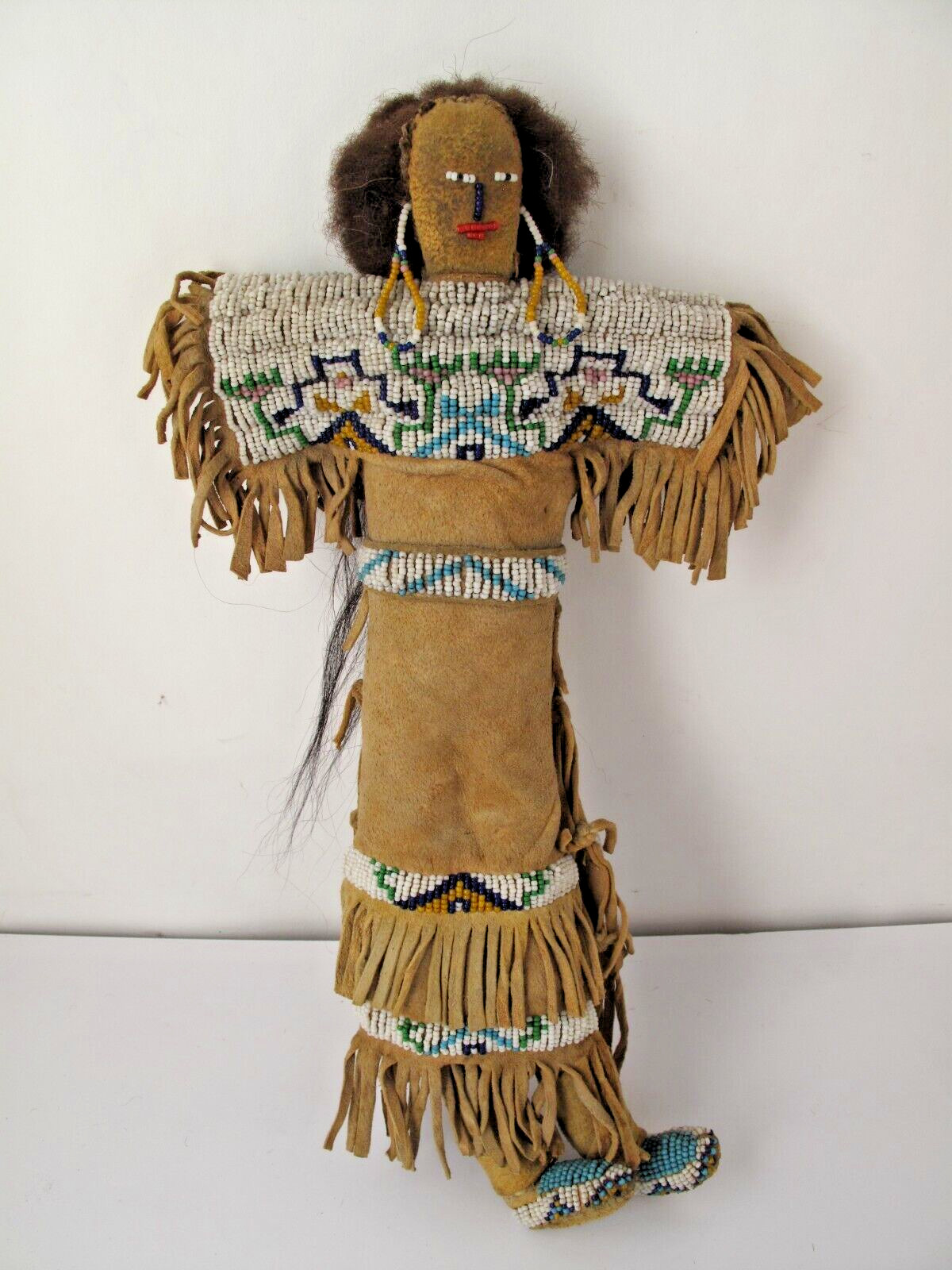 Antique Native American Sioux Indian Beaded Leather Doll c. 1920 or Earlier