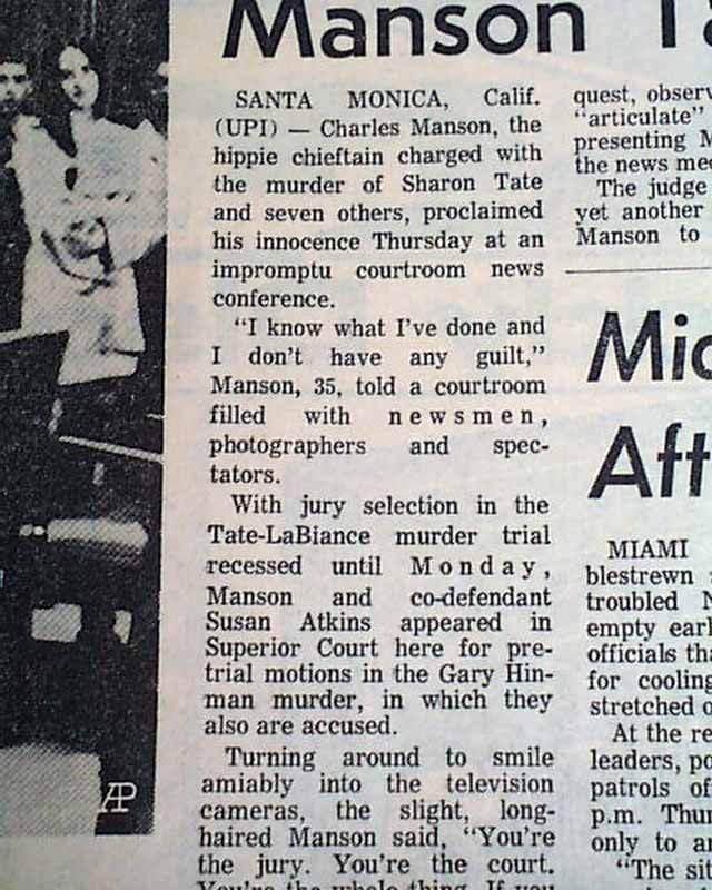 CHARLES MANSON & 3 Girls Helter Skelter Murder Trial Begins PHOTO 1970 Original