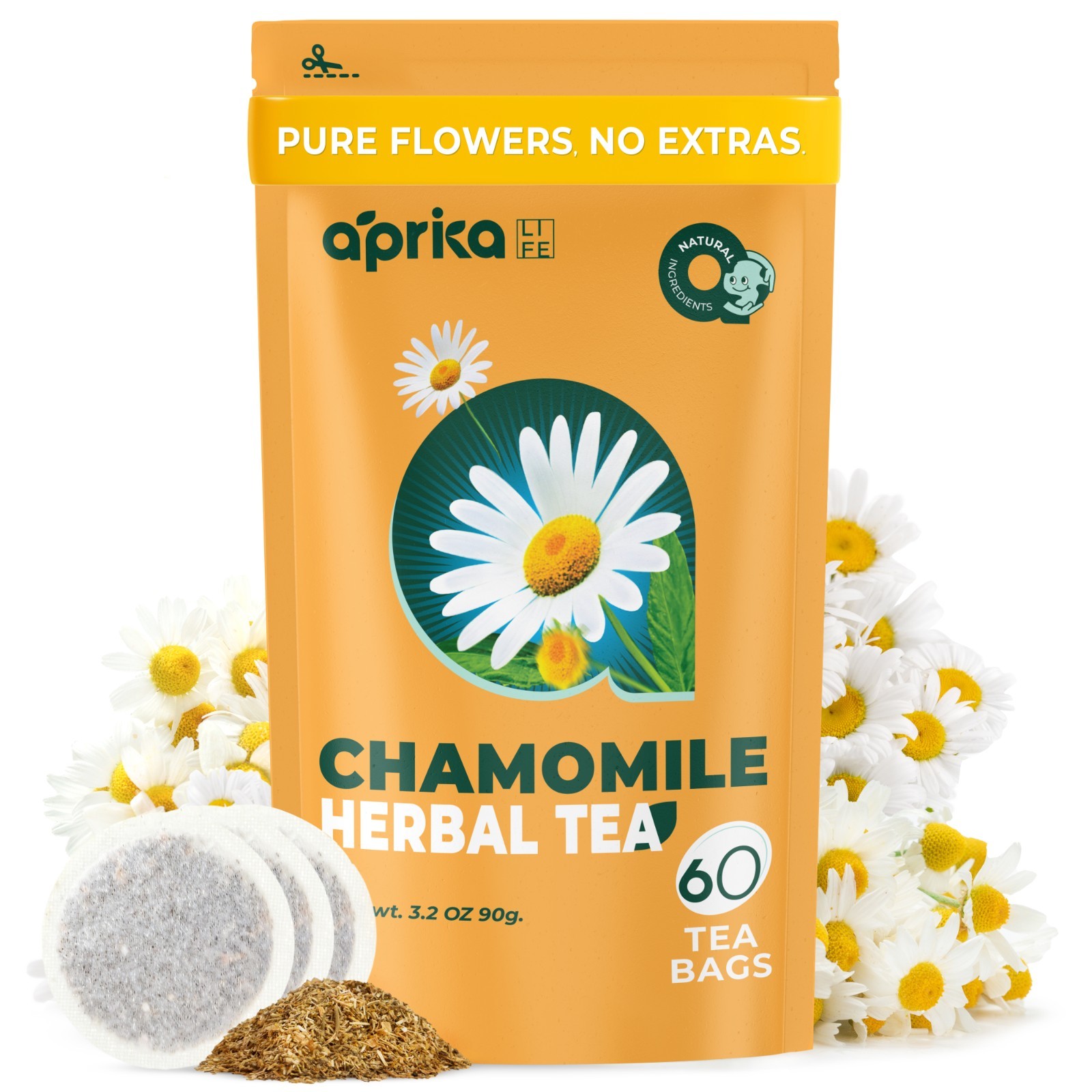 Chamomile Tea bags - no stems, 100% Natural Herbal Tea, 60 bags, USA seller