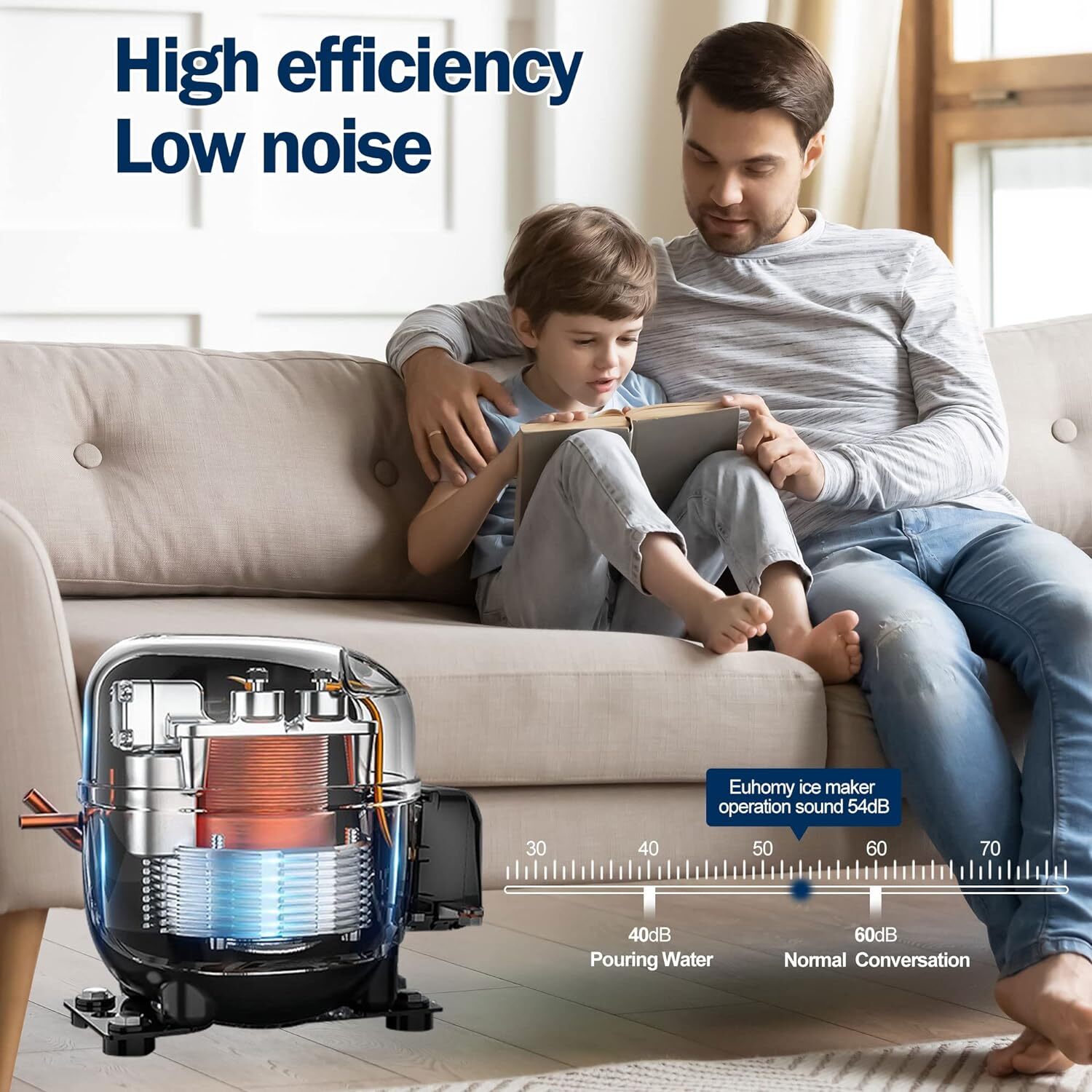 EUHOMY Commercial Ice Maker Machine,100lbs/24H Stainless Steel Under Counter Use