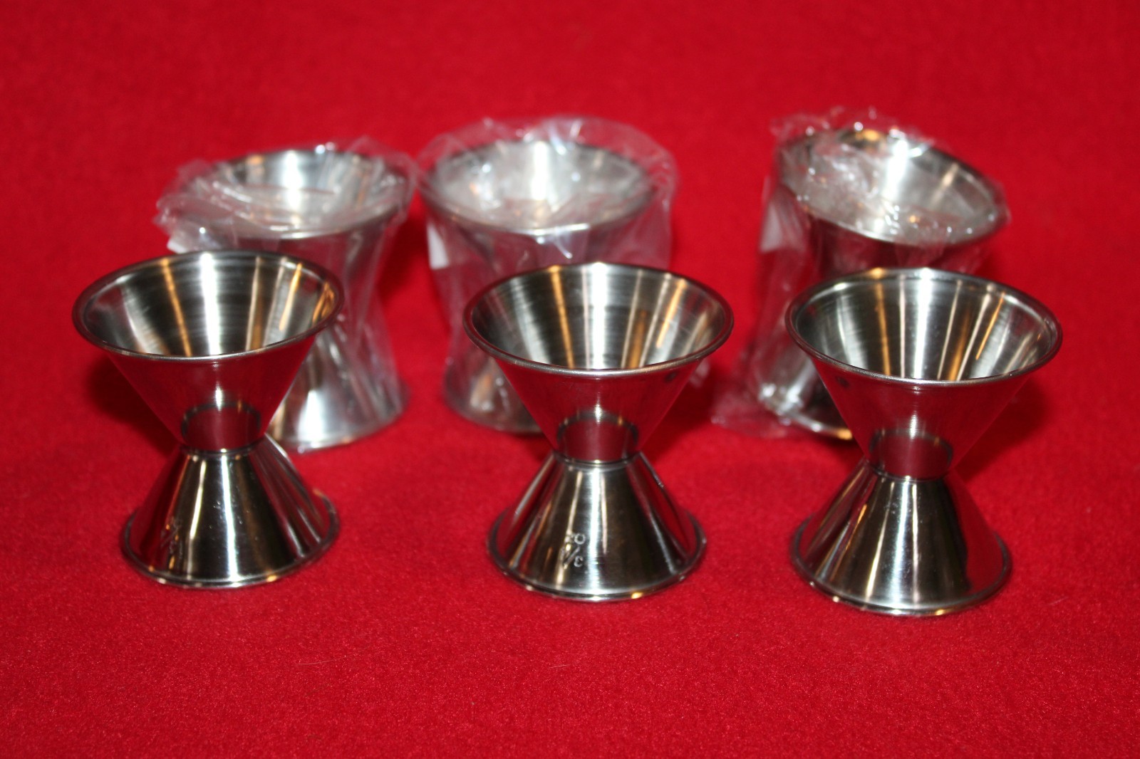 LOT OF 6 Winco J2 Jiggers Stainless Steel 3/4 & 1 Ounce - NEW OLD STOCK