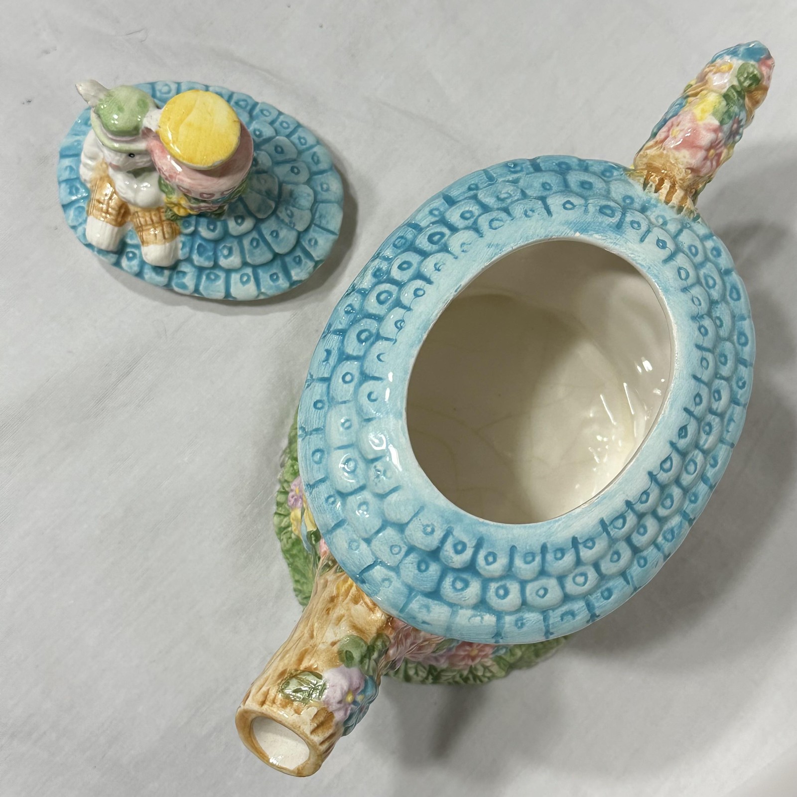 Vintage Mercuries Bunny Cottage House Teapot Ceramic Easter Floral Pastel 1994