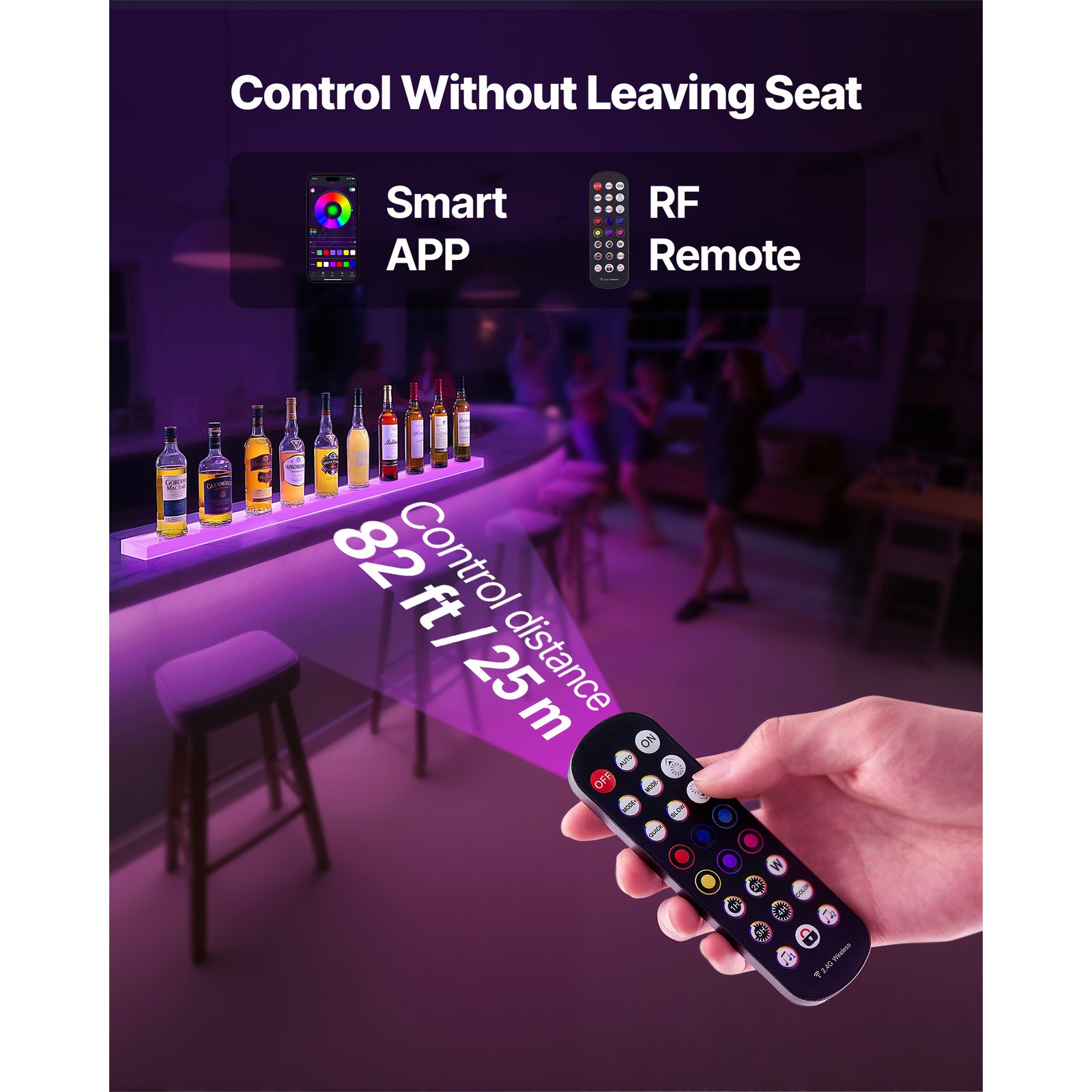 Uimoso LED Illuminated Liquor Bottle Shelf, 1-Tier, 60 Inches, Holds 15 Bottles