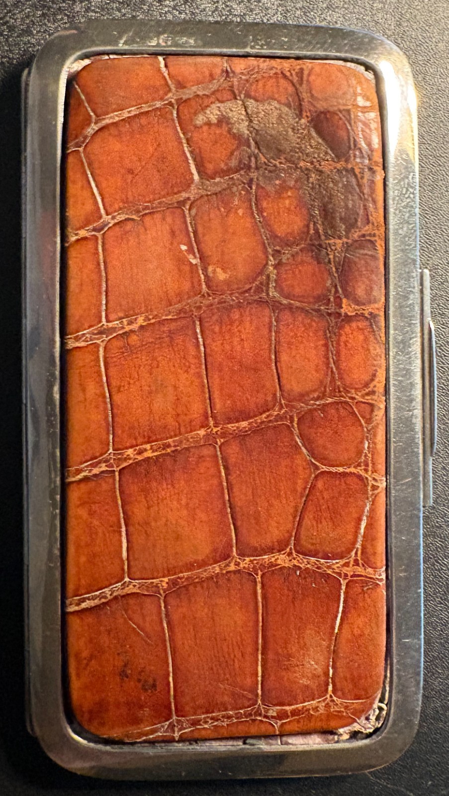 Antique 1875 Victorian Sterling Silver and Alligator Card Case Leuchars & Sons