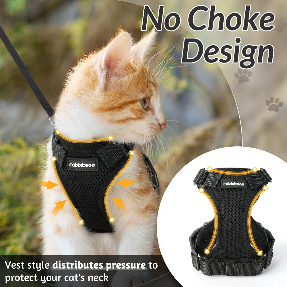 rabbitgoo Pet Cat Harness Dog Adjustable Reflective Vest Escape Proof Black XS