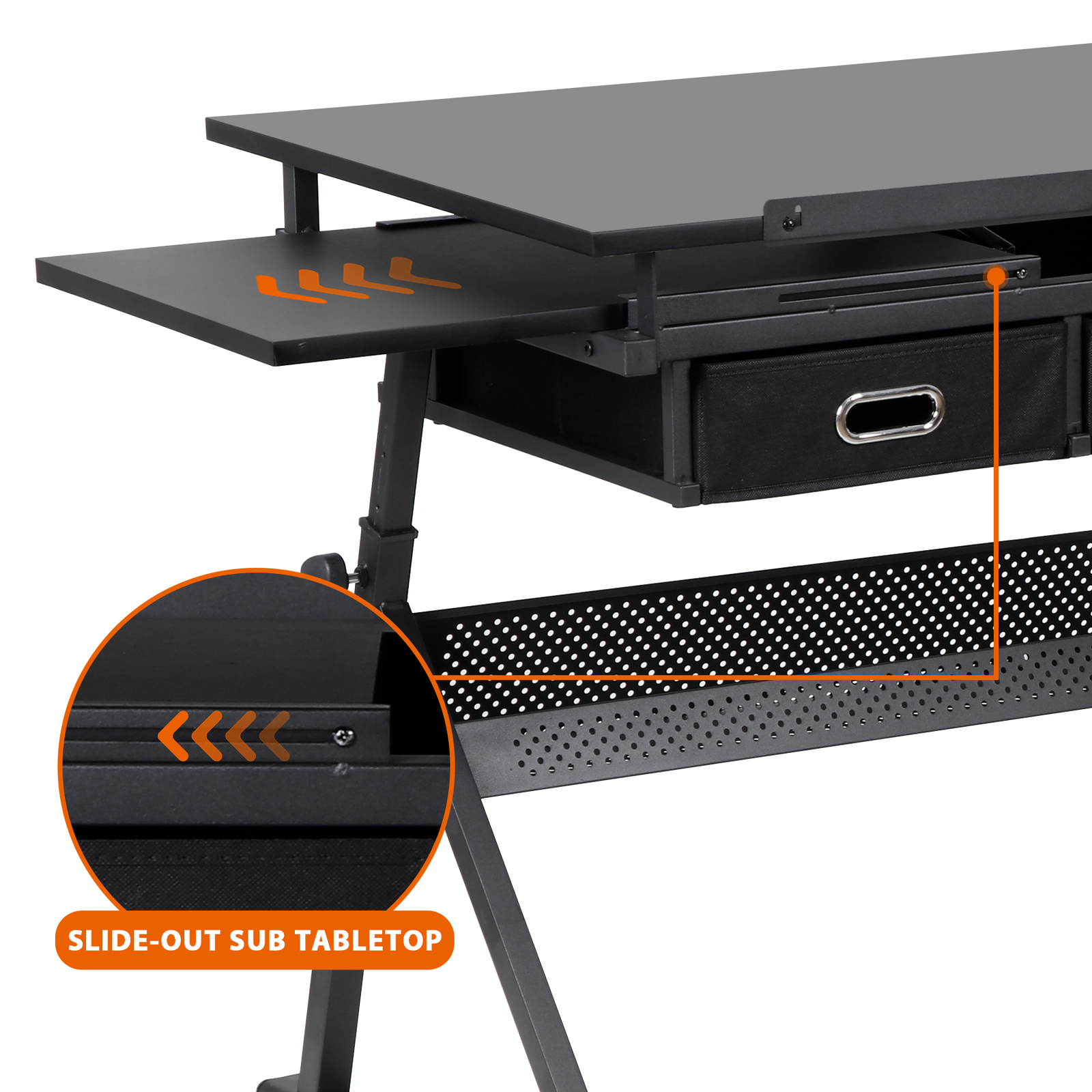 Drafting Table Drawing Desk Art Craft Workstation Adjustable with Stool Black