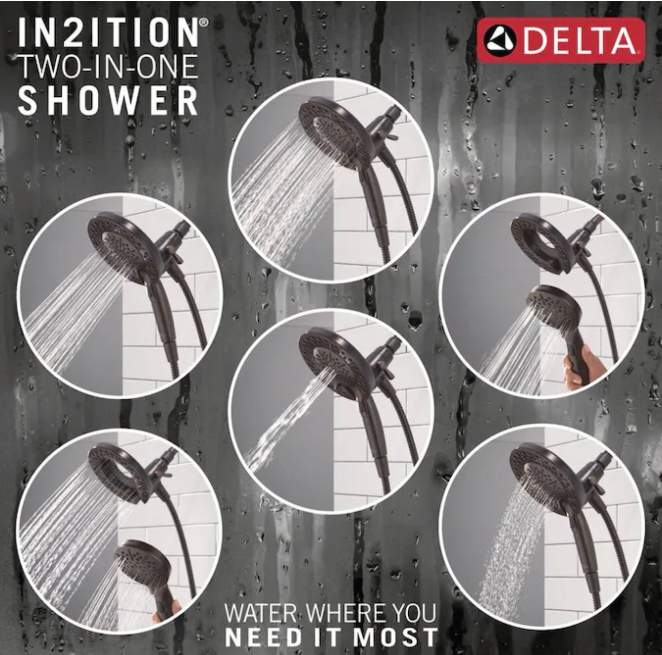 Delta In2ition 2 in 1 shower head. 5 Spray Settings. Venetian Bronze