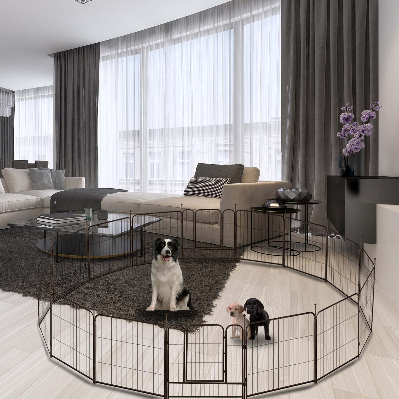 Dog Playpen 16 Panels Pet Fence Metal 24" Exercise Pen Puppy Playpen Out/Indoor