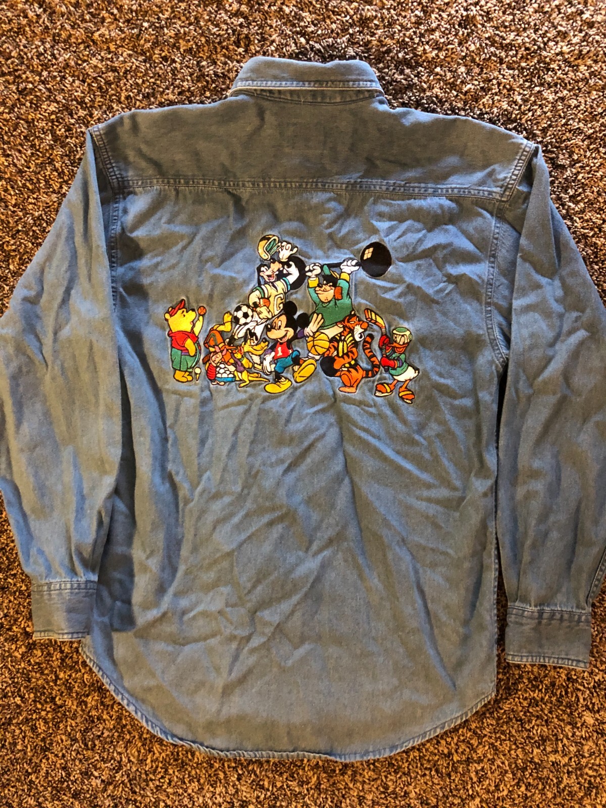 Vintage Disney Mickey Inc Button Blue Denim Shirt Embroidered Sports Size Small