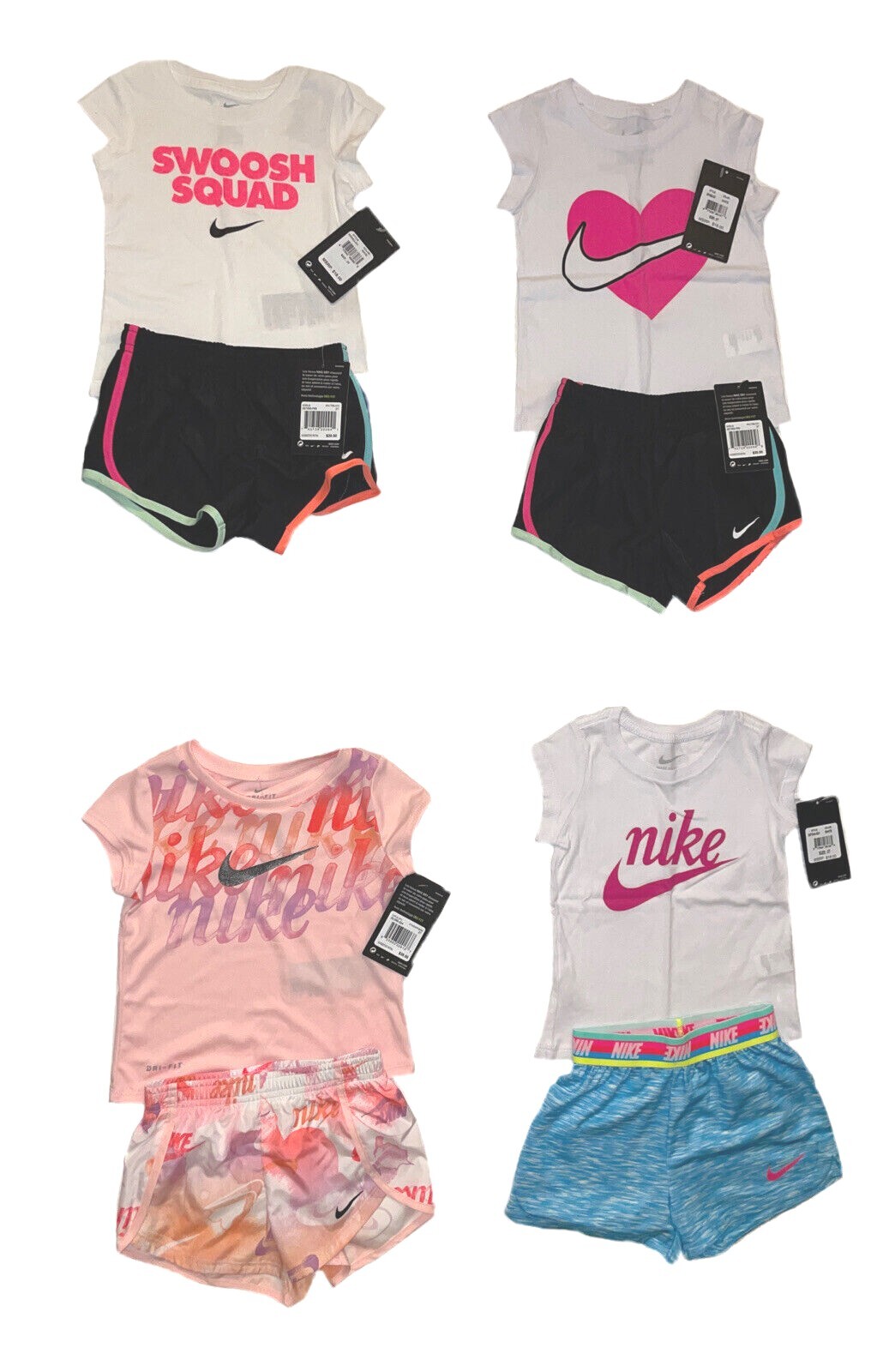 NWT NIKE or DRI FIT NIKE Baby/Toddler Girls 2-Piece Short Set Sizes 12 Months-4T