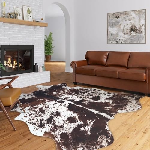 Cow Hide Rug 4.6x5.2 ft Cowhide Rugs for M ( 4.6X5.2 ft ) Reddish Brown Cowhide