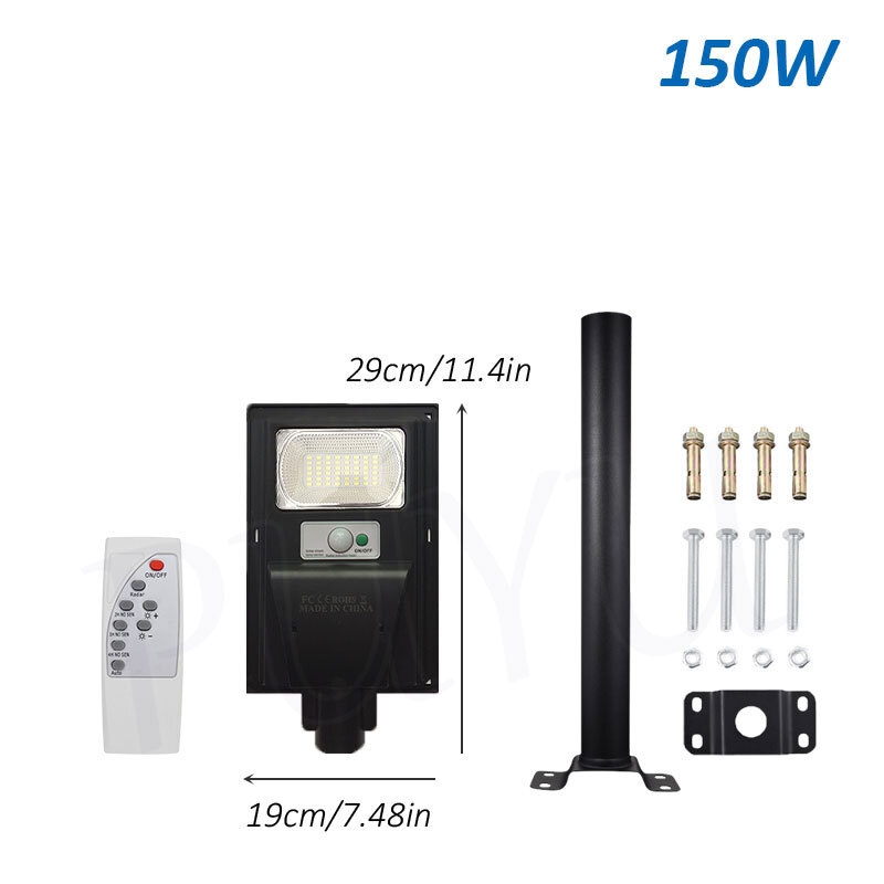LED Street Light Solar Power with Pole Remote Control sensor Waterproof Garden
