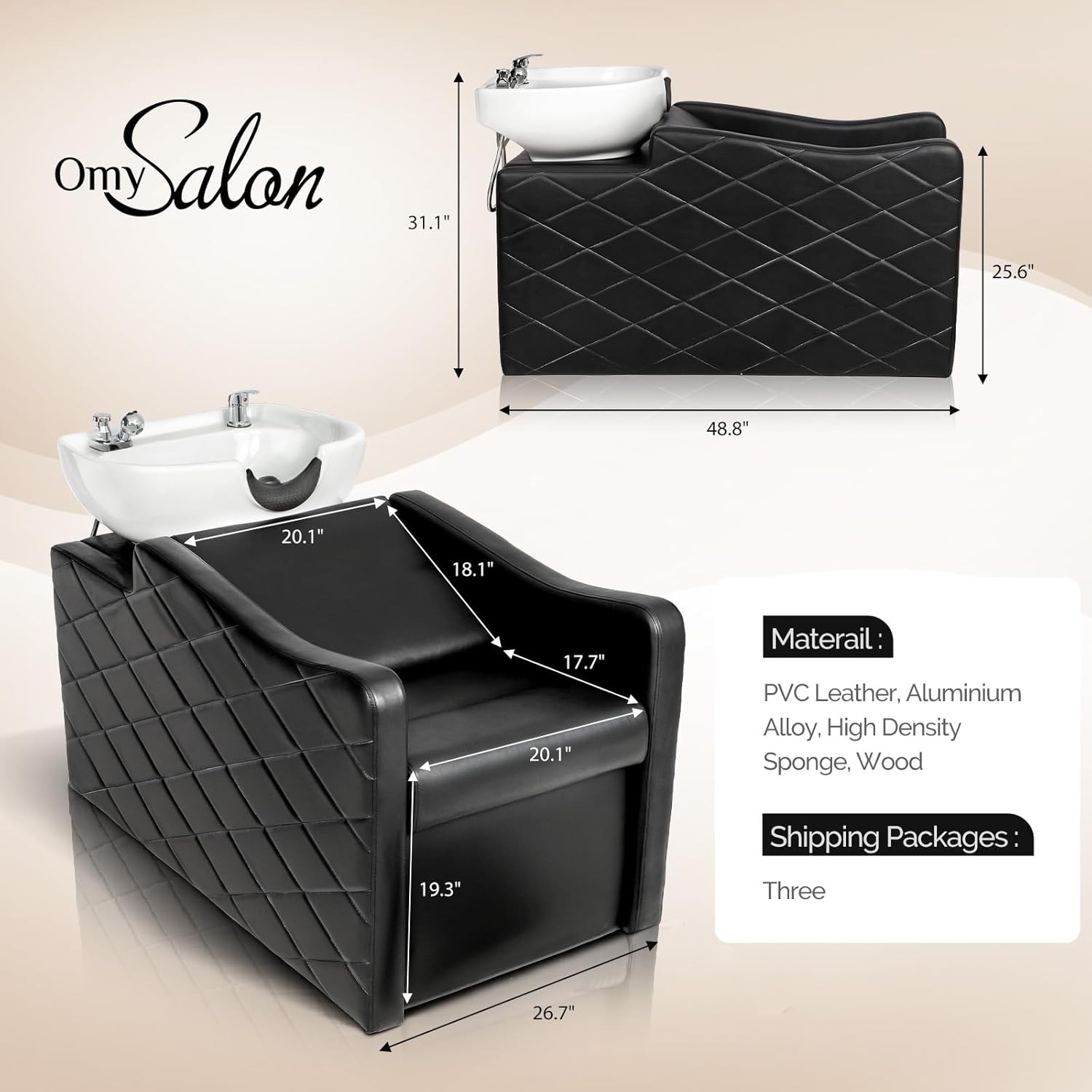 Salon Shampoo Bowl and Chair Set Hair Washing Station with Ceramic Shampoo Sink