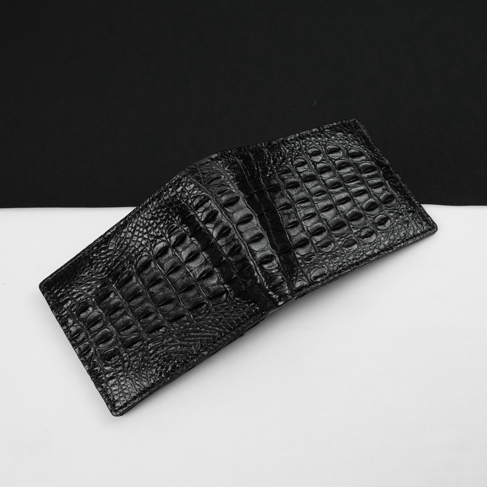 Double Sided Crocodile Black Bifold Leather Wallet Men's Skin Billfold Wallet