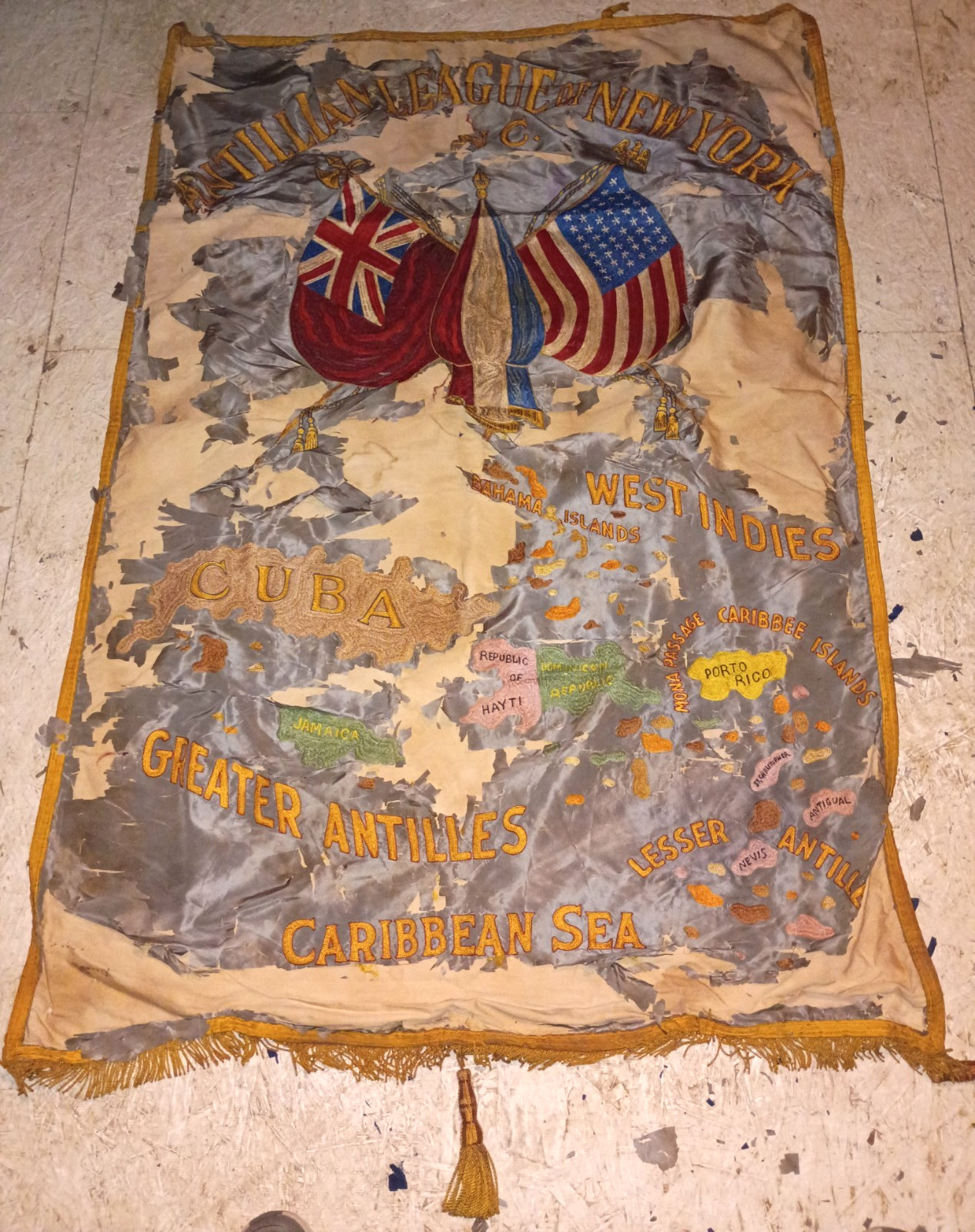 C1920 NY Afro-Caribbean Fraternal/Mutual Aid Society Banner~The Antillean League