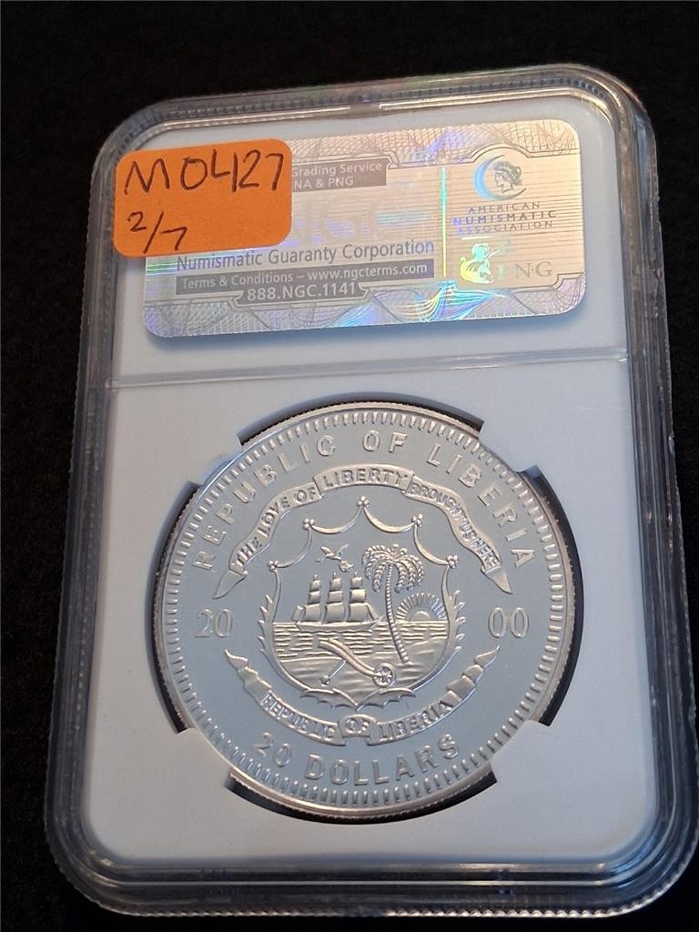 2000 LIBERIA S$20 SILVER NGC PF 69 ULTRA CAMEO GRUMMAN F3F #MF-0427