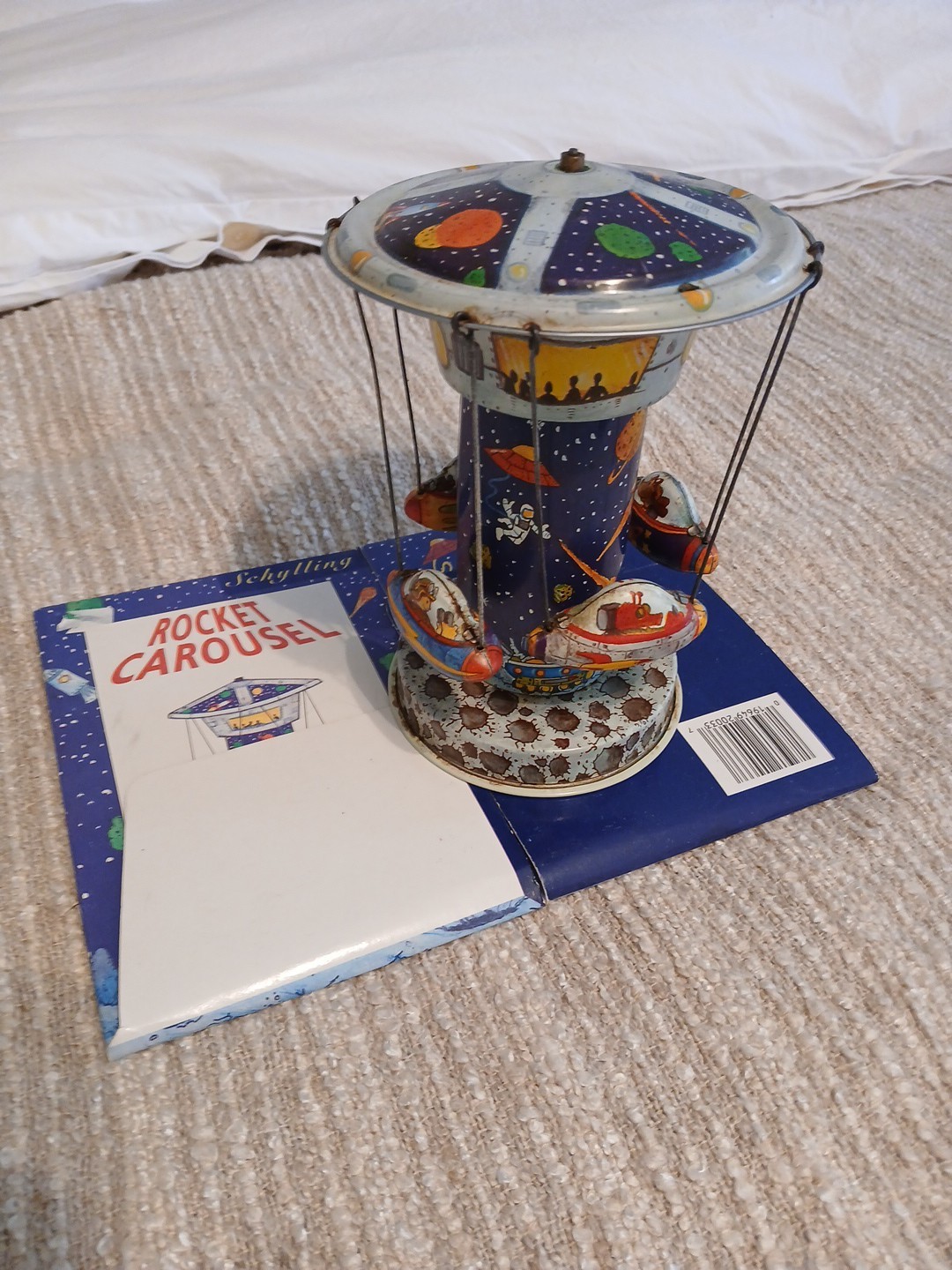 VINTAGE Space Rocket Spinning Carousel Tin Toy Collector Series WORKS GREAT,