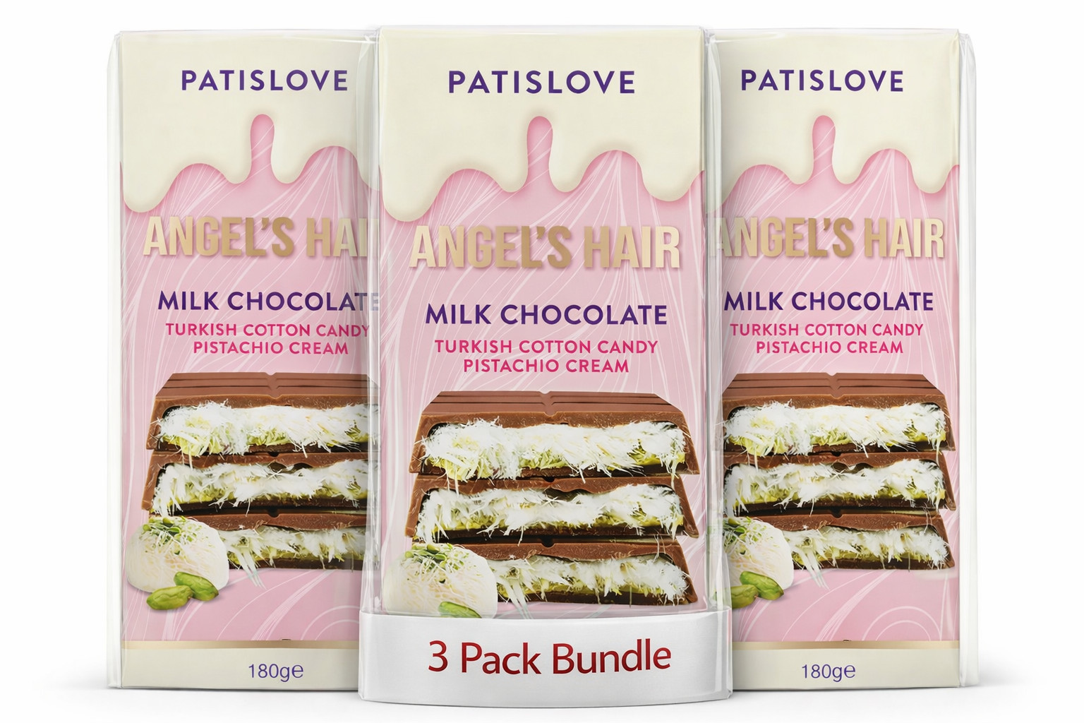 PatisLove Angel Hair  Chocolate Bar – Pistachio Cotton Candy , Dubai Style, 180g