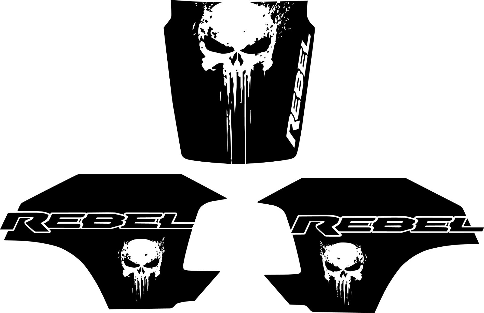 Compatible with RAM Rebel Vinyl graphics Punisher Style Hood & Bedsides Package