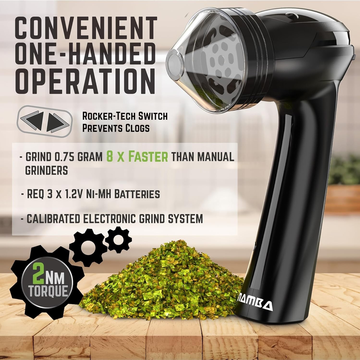 Mamba Lite USB Electric Herb Grinder 0.75g All Plastic Small Portable Black