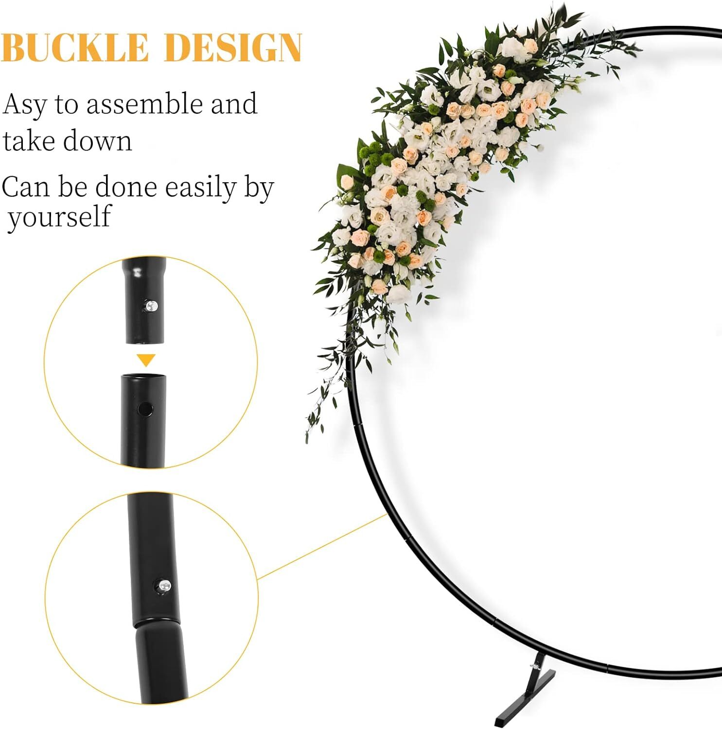 6.6ft Round Backdrop Stand Wedding Metal Circle Balloon Arch Stand Decor Black