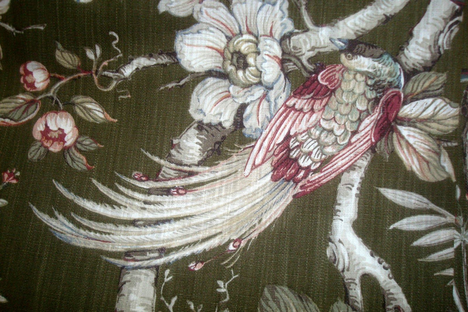 NWT Moss & Willow 2 pc Curtain Panels BIRD Floral Cotton blend Green 96" lg