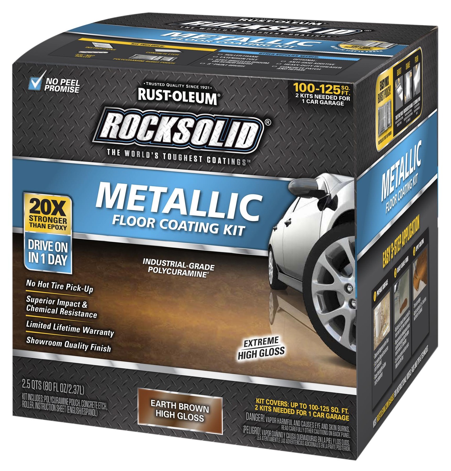 RockSolid Metallic Floor Coating Kit, Earth Brown, High Gloss, 80 Oz - 286895