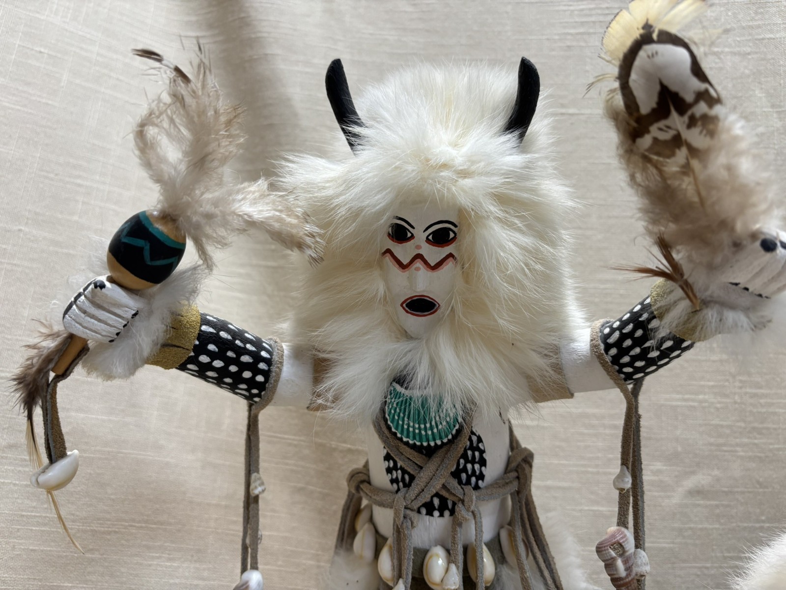 Kachina Sculptures Buffalo & Eagle Dancer 11-14" Handmade Feathers & Fur Signed