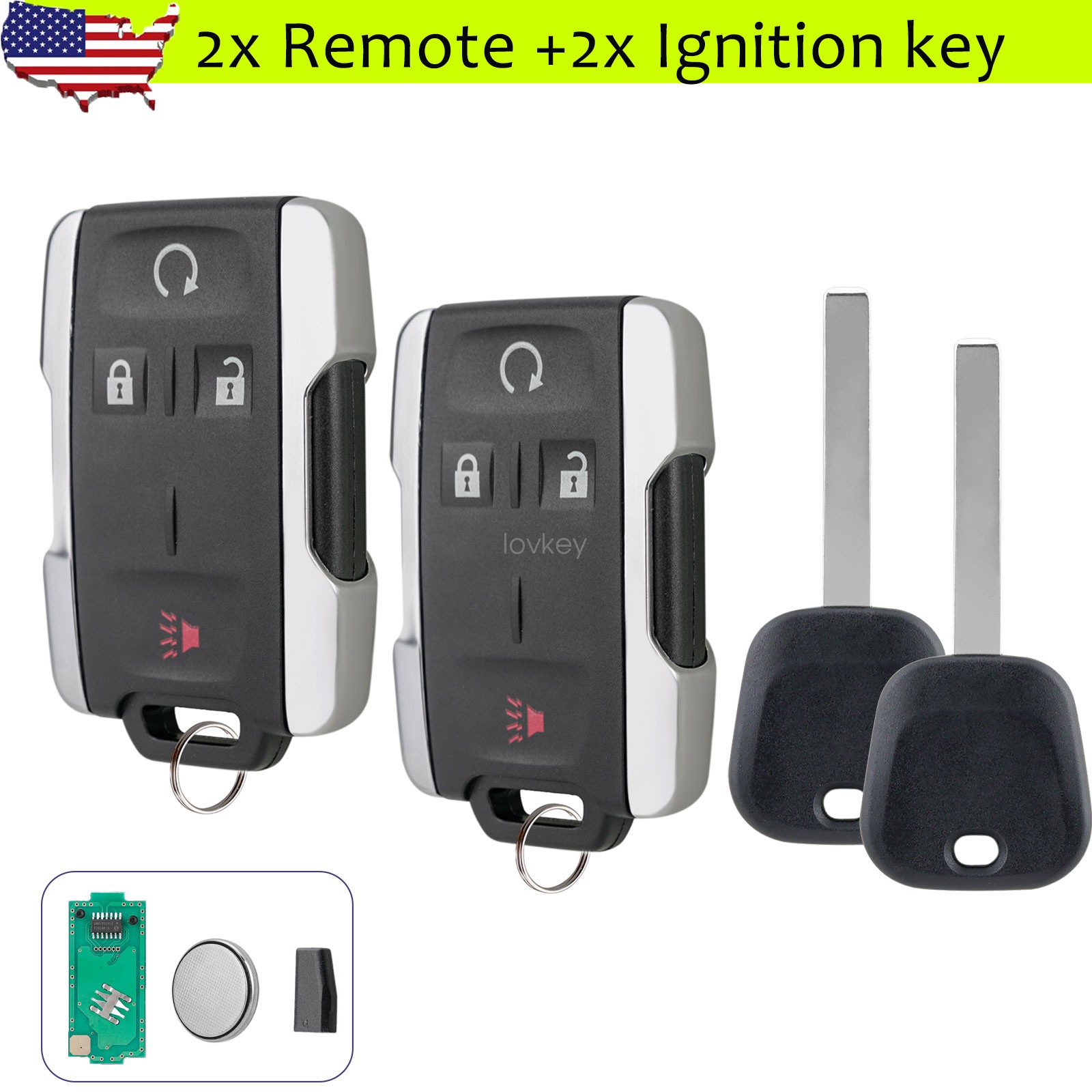 2 For 2015 2016 2017 2018 2019 Chevy Silverado 1500 2500 3500 Remote Fob + key