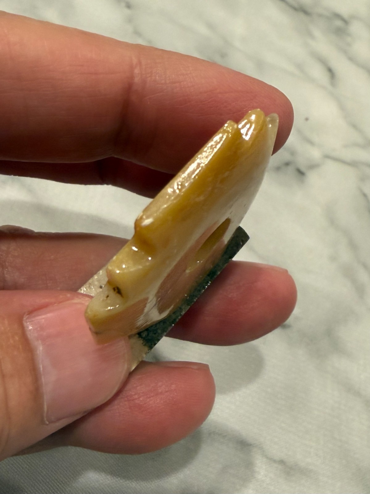 Vintage Small Yellow Stone Carving Chakana Inca Cross on Stand