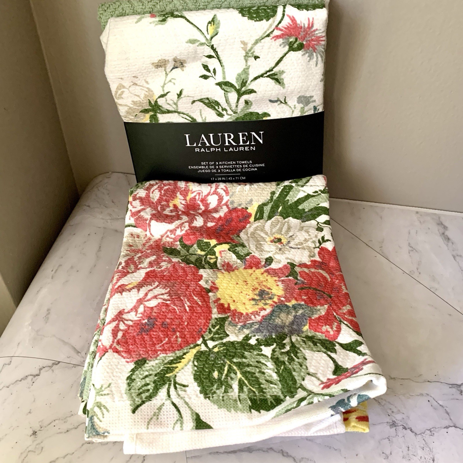 LAUREN RALPH LAUREN SET OF 3 KITCHEN TOWELS Size: 17 x 28 IN Floral