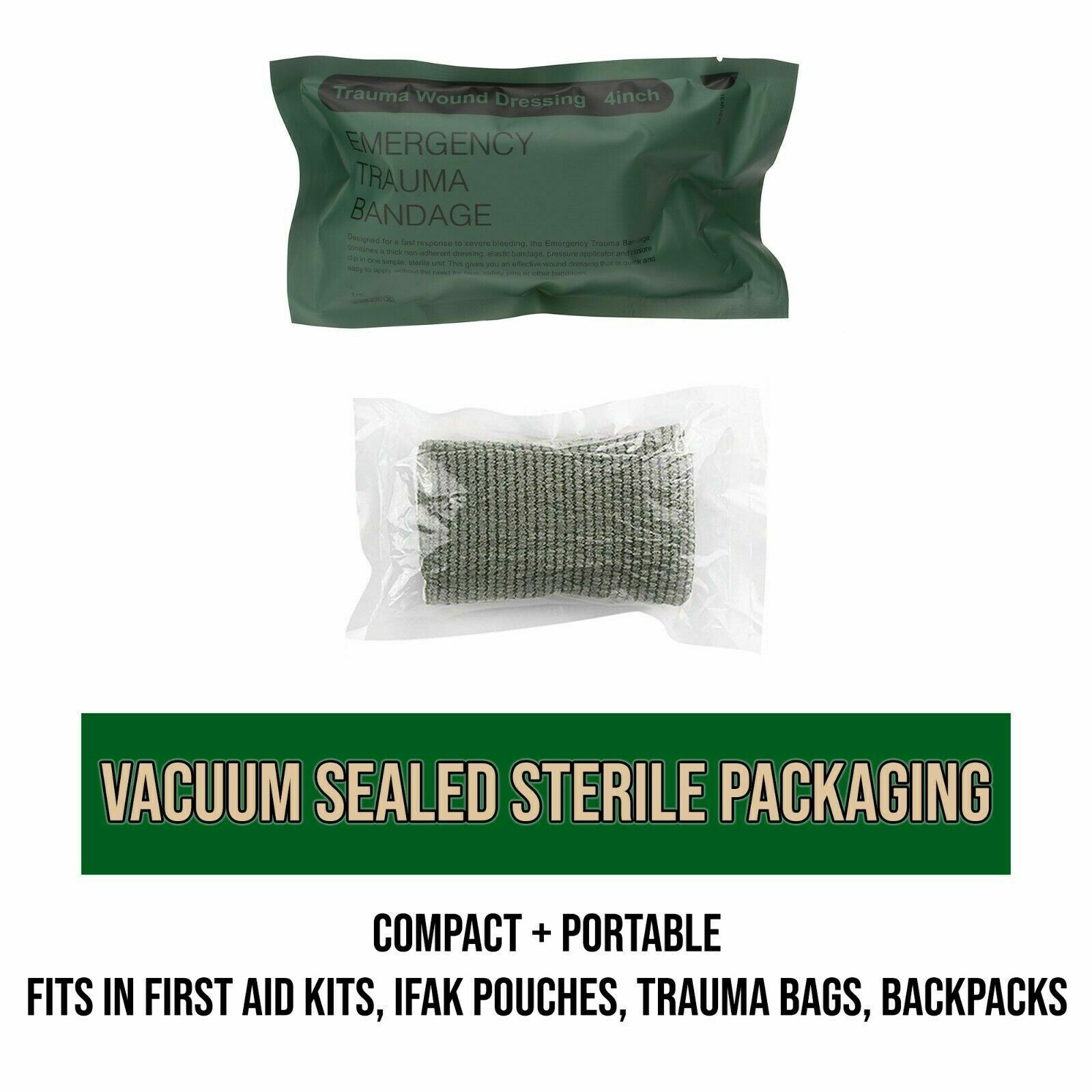 5 PACK 4" Trauma Bandage Emergency Israeli Style Battle Wound Dressing First Aid