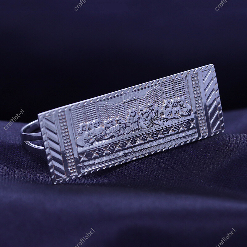 Two Finger Rectangular Last Supper Atlas Men's Ring Solid 925 Sterling Silver