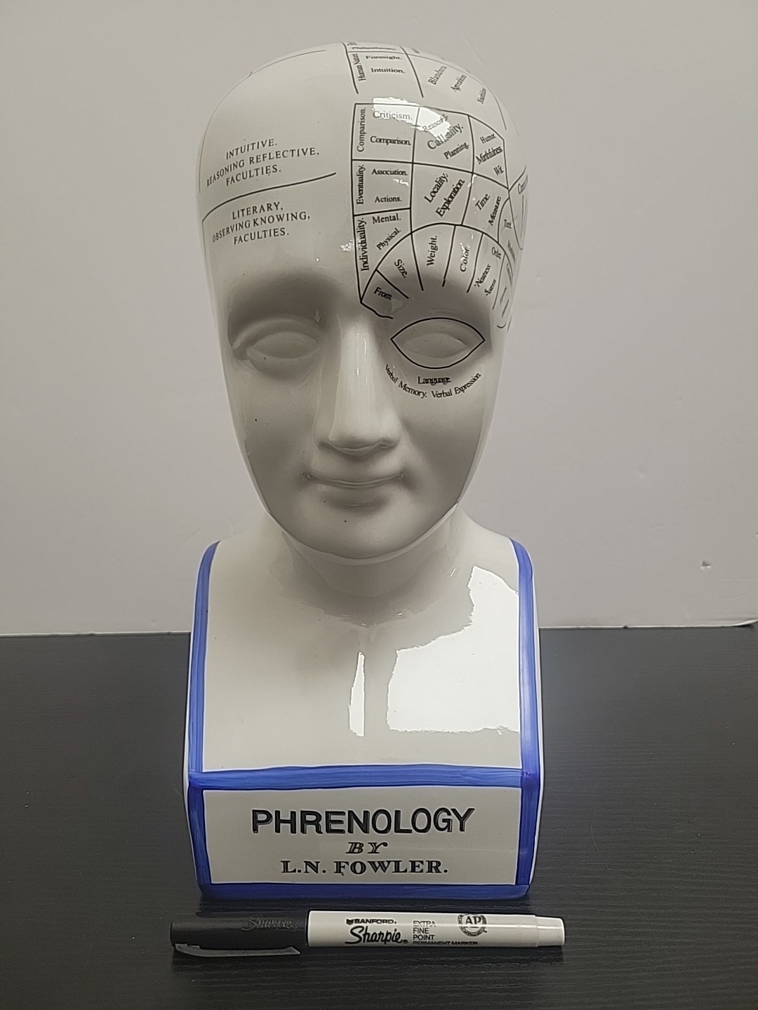 Phrenology Head 12" Ceramic Model Bust L. N. Fowler