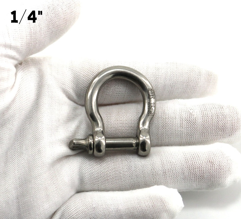 6 Pack 1/4" Stainless Steel D-Ring Shackle Heavy Duty Screw Pin Anchor Shackle