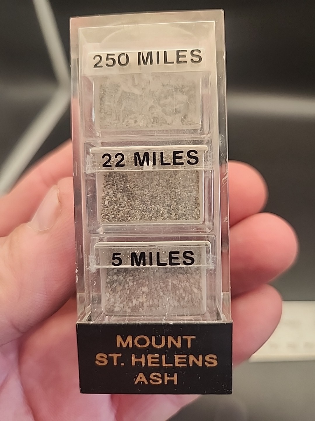 Mount St Helens Volcanic Souvenir Ash 5 22 & 250 Miles Sample Display 1980 HTF