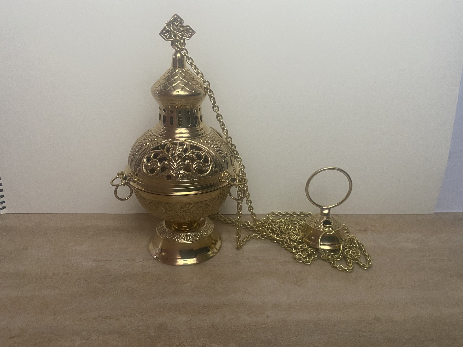 Traditional Triple Chain Brass Church Censer, Thurible w/Liner, Catholic Church