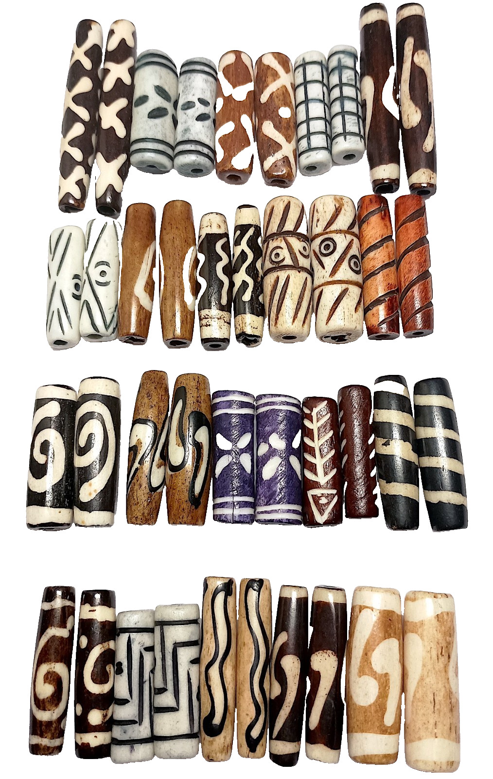 Buffalo Bone Beads, Assorted, 40 Pcs, 20 Pairs, 1" Avg, 2.5-3mm Holes, Neutrals