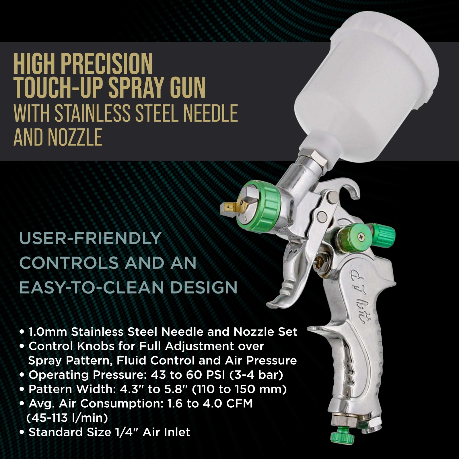 Mini DETAIL TOUCH-UP HVLP SPRAY GUN 1.0 Tip Plastic Cup Auto Paint Spot Repair