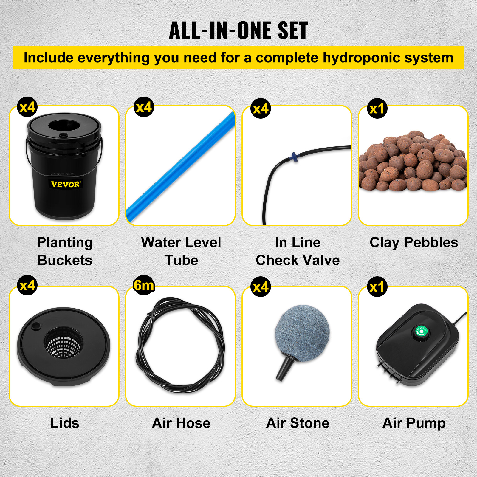 VEVOR Hydroponics Deep Water Culture DWC Hydroponic System 5 Gallon 4 Buckets