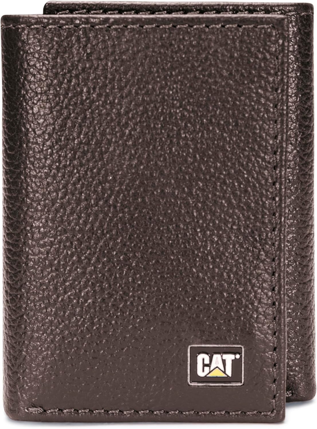 CAT Caterpillar Mens GENUINE LEATHER RFID Trifold Wallet Brown Chocolate in TIN