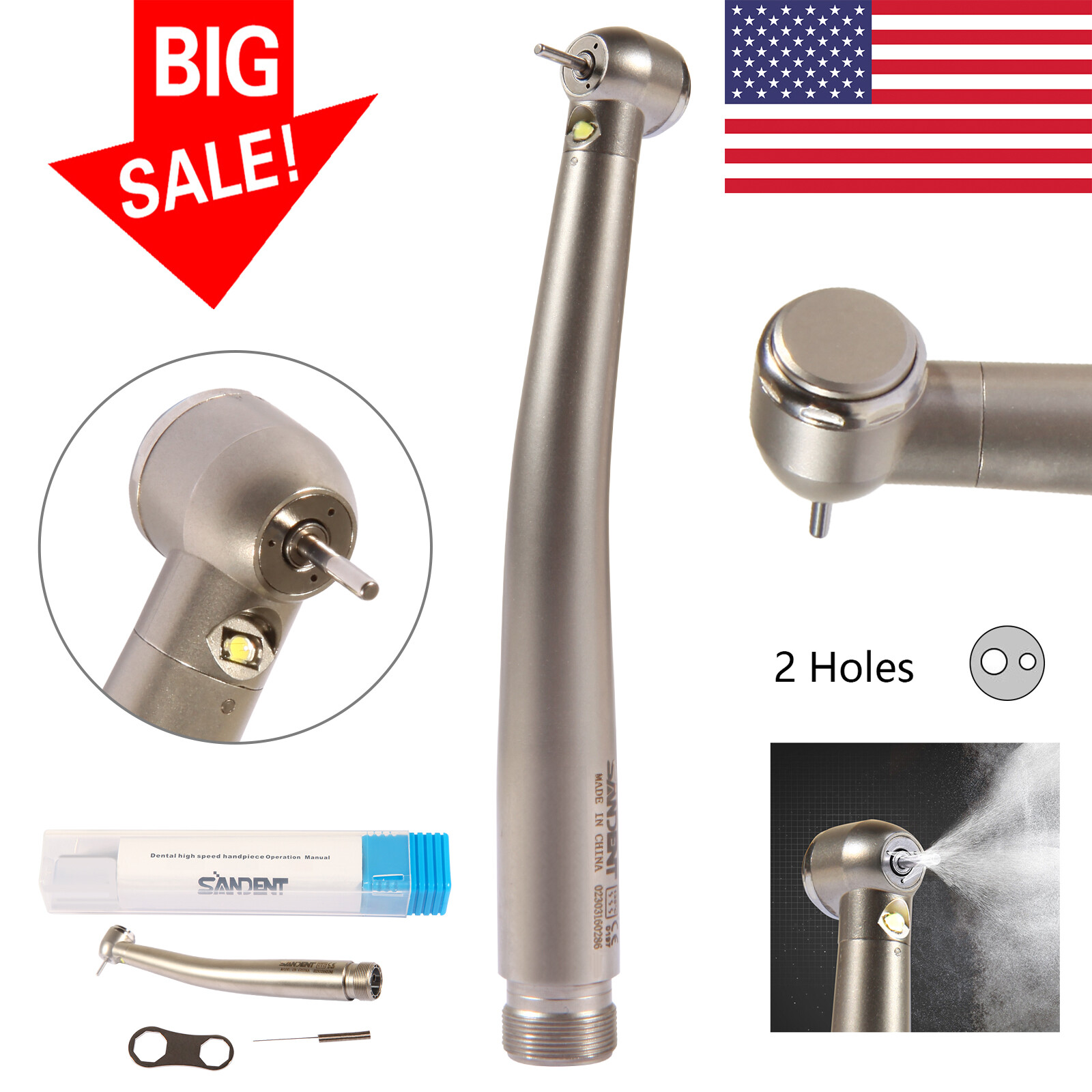 Pieza de mano LED turbina alta velocidad fibra óptica dental estilo NSK 2 Holes