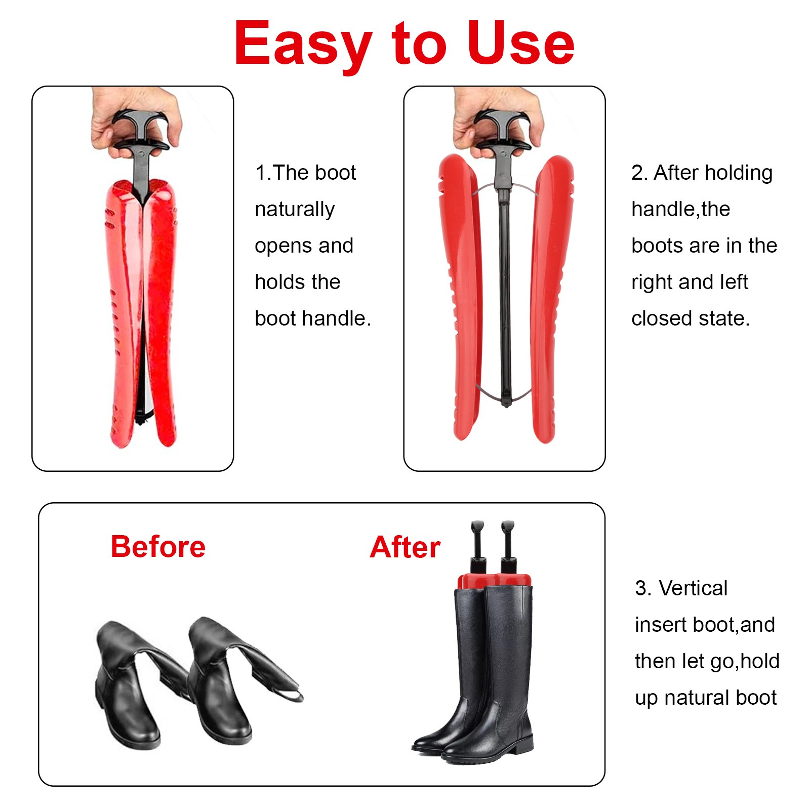 2x Adjustable Boot Shaper 12 Inch Inserts w/ Handle for Mid Calf Tall Boot Shape