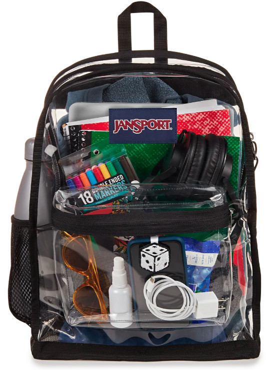 JanSport 25L 17.3'' Clear Backpack: TPU Shell, Lightweight, 1-Bottle Holder
