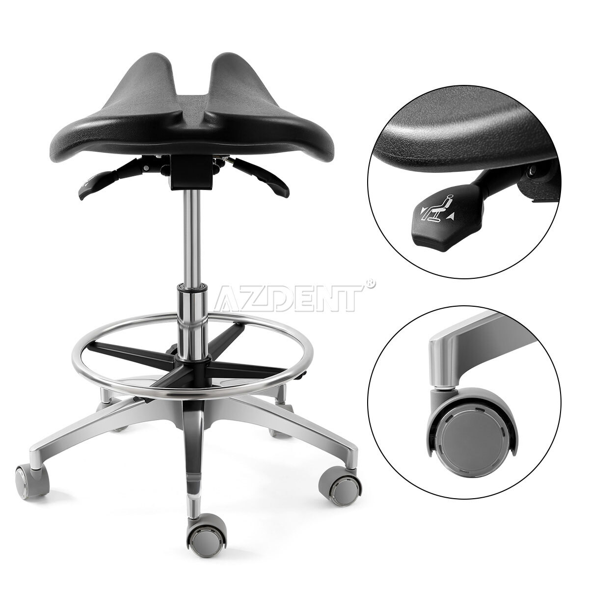 Dental Dentist Doctor Assistant Stool Adjustable Height Mobile Chair PU Leather