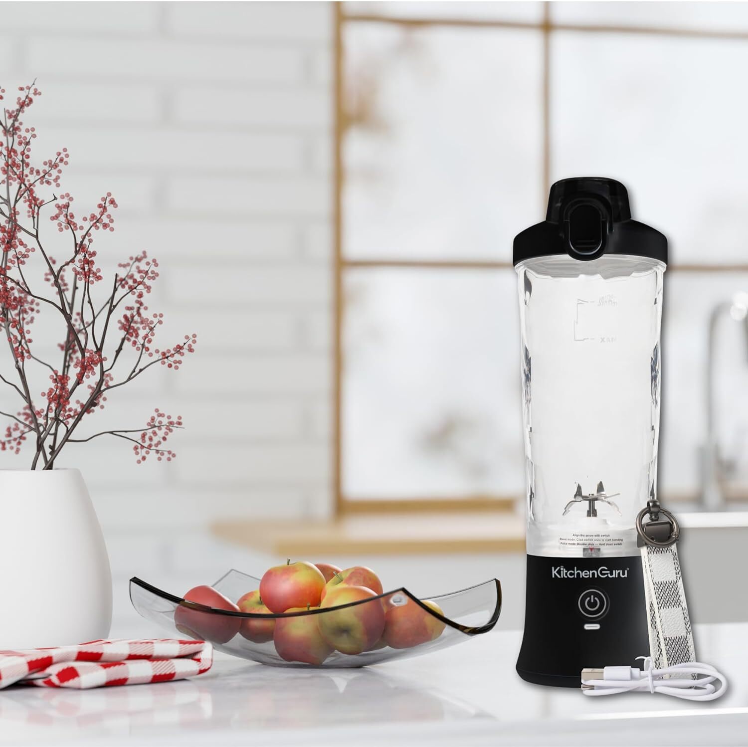 Kitchen Guru Personal Blender Smoothie Juice Mixer Portable Bottle 600ML Black