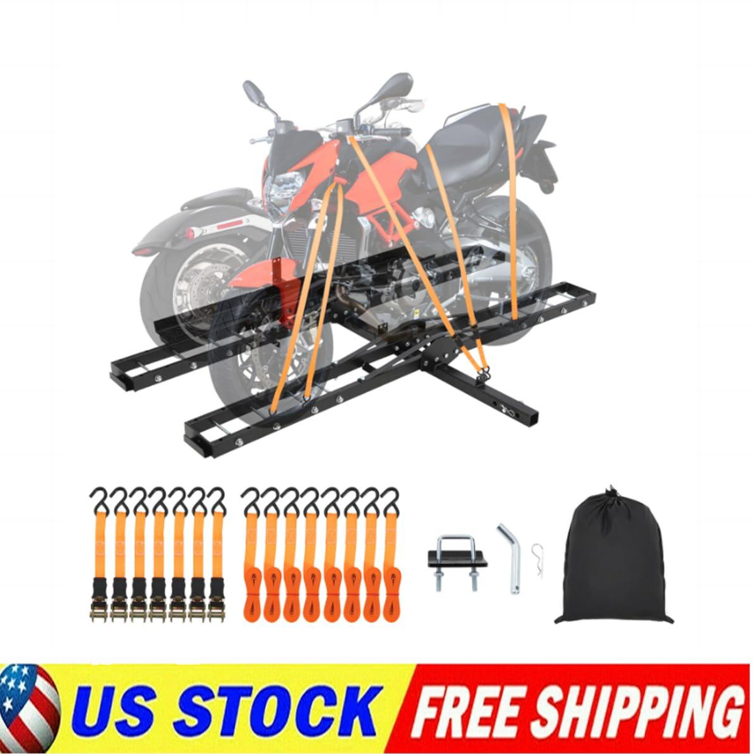 600 LBS Dual Motorcycle Steel Hitch Mount Hauler Dirt Bike Hitch Carrier w/Ramp