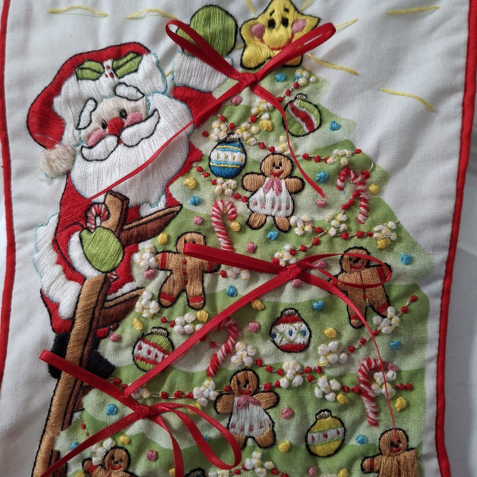 VTG 1980s Janlynn Steinmeyer Hand Embroidered Crewel Christmas Stocking Santa