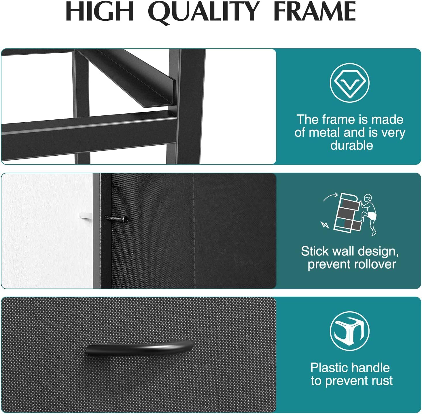 Black 5 Drawers Dresser for Bedroom Wood Top Organizer Fabric Storage Drawers